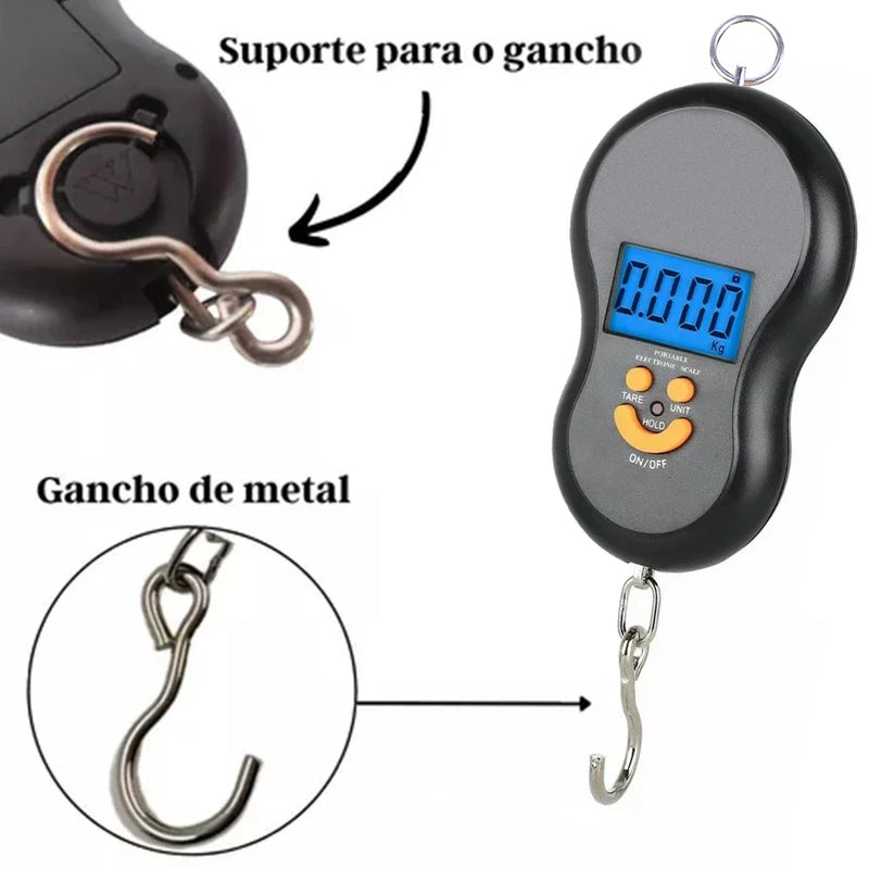 Balança de Gancho Metal Portátil Digital Mão Bolsa Mala Peixe Até 50kg Top KD2147