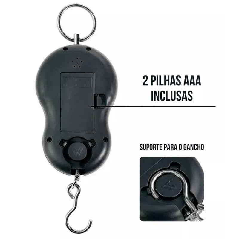 Balança de Gancho Metal Portátil Digital Mão Bolsa Mala Peixe Até 50kg Top KD2147