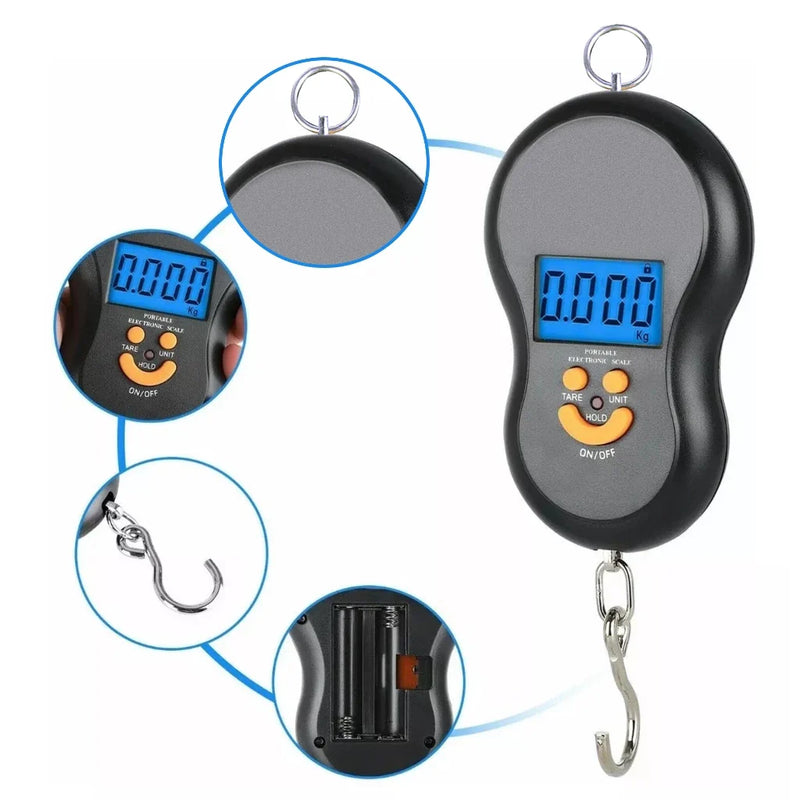 Balança de Gancho Metal Portátil Digital Mão Bolsa Mala Peixe Até 50kg Top KD2147