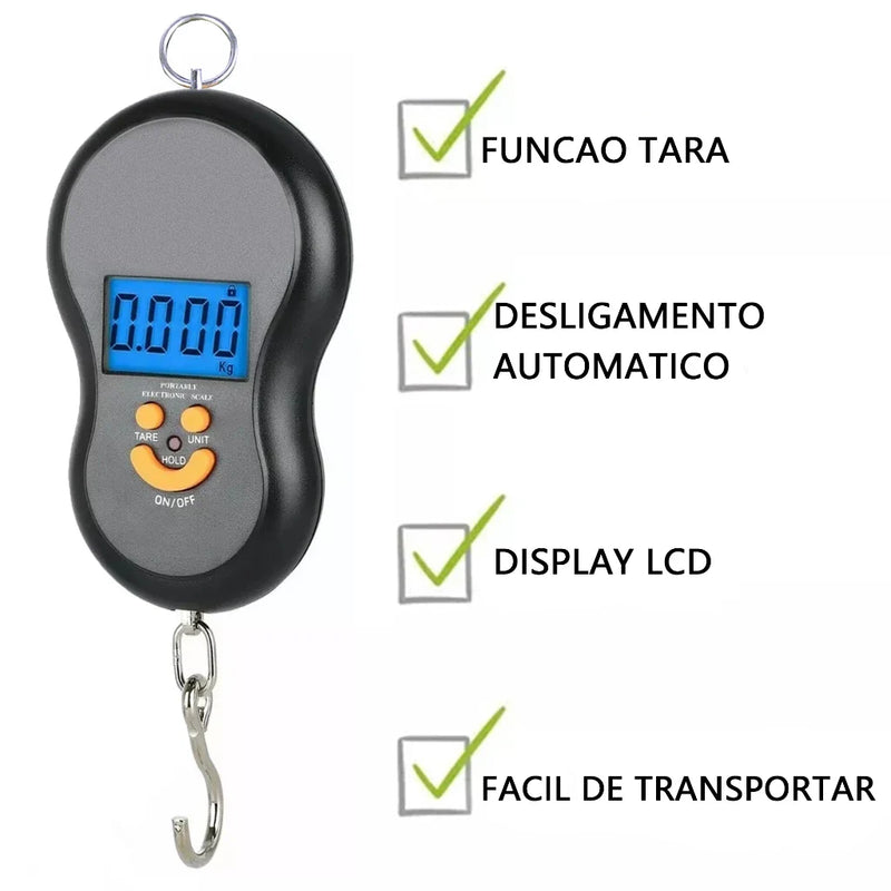 Balança de Gancho Metal Portátil Digital Mão Bolsa Mala Peixe Até 50kg Top KD2147