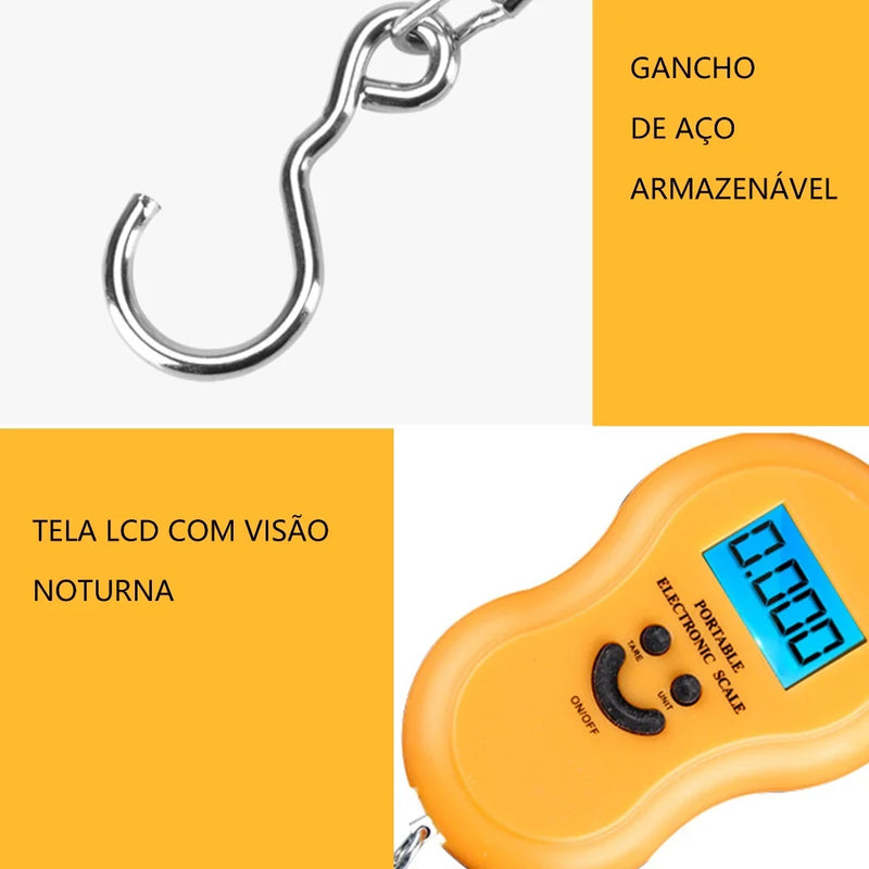 Balança de Gancho Metal Portátil Digital Mão Bolsa Mala Peixe Até 50kg Top KD2147