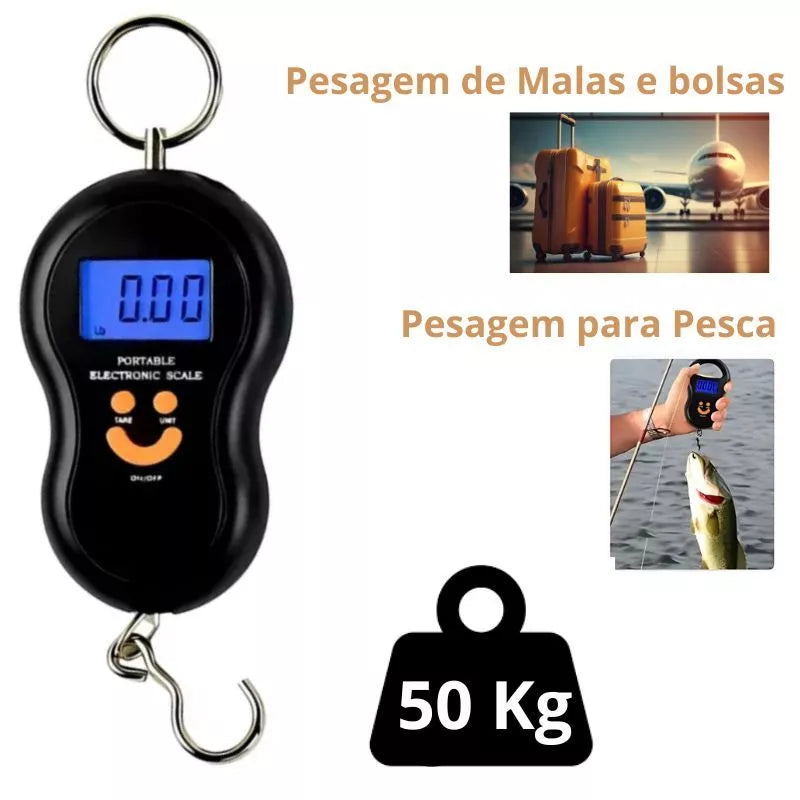 Balança Digital Portátil De Mão Para Pesar Malas e Bolsas Bagagem Pesca Até 50Kg